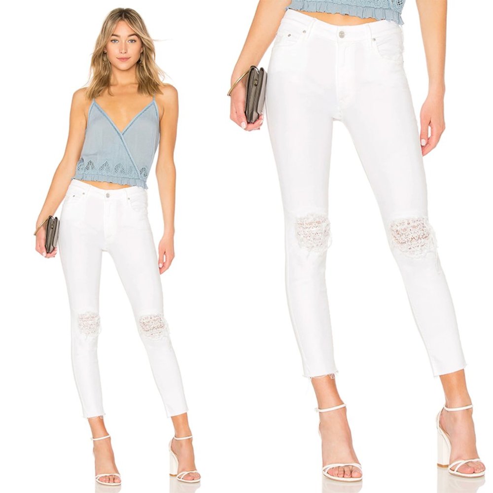 Mother High Waisted Looker Ankle Fray Jeans Stretch Denim Little Miss Lacey 25